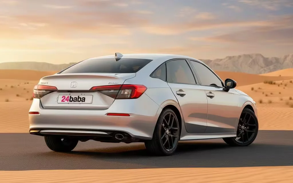 Honda Civic 2024 Silver rear view showing taillights – rental in Dubai