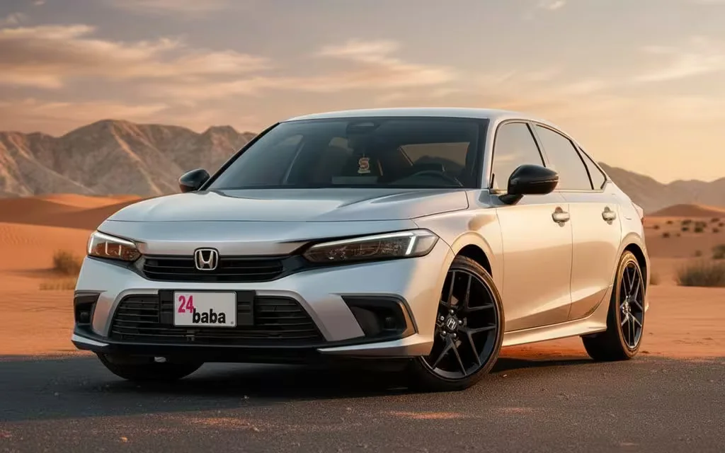 Honda Civic 2024 Silver parked outdoor scene – rental in Dubai