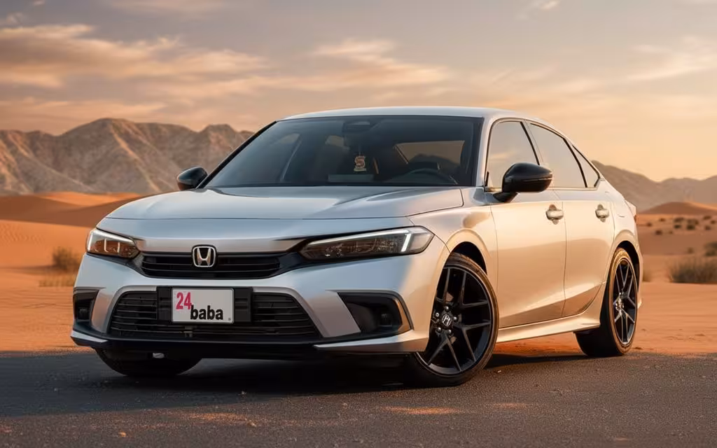 Honda Civic 2024 Silver parked outdoor scene – rental in Dubai