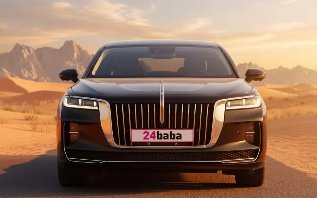 Hongqi H9 2023 Black front view with headlights – rental in Dubai
