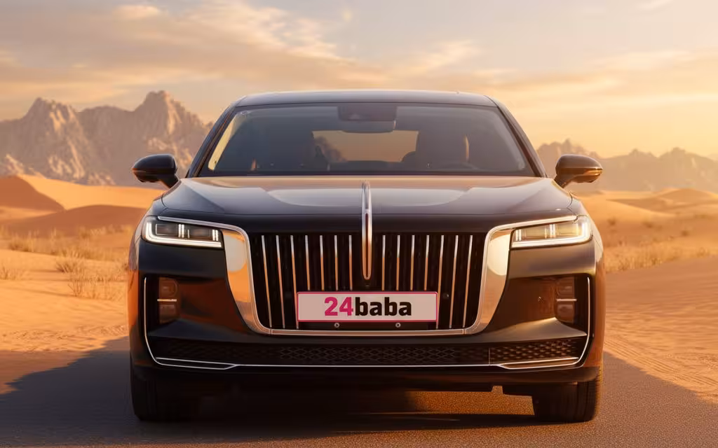 Hongqi H9 2023 Black front view with headlights – rental in Dubai