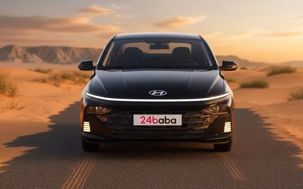 Hyundai Accent 2024 Black front view with headlights