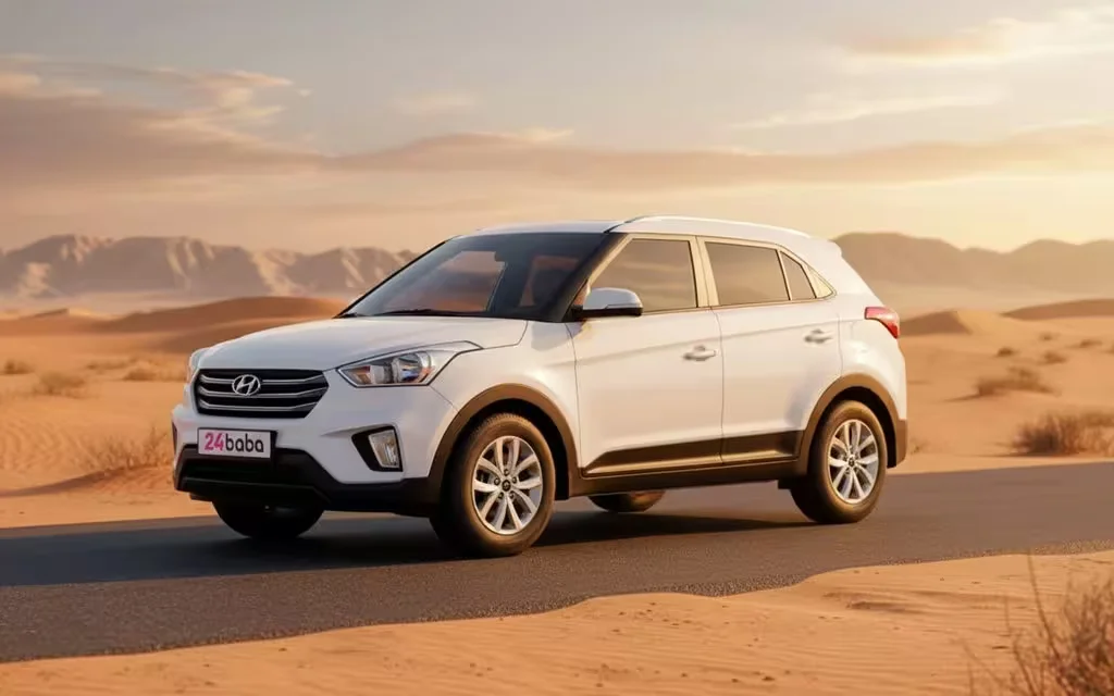 Hyundai Creta 2020 White front view with headlights – rental in Dubai