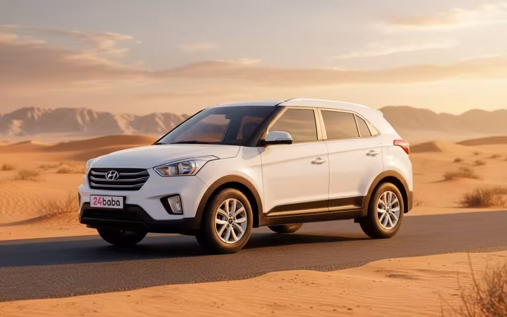 Hyundai Creta 2020 White front view with headlights – rental in Dubai