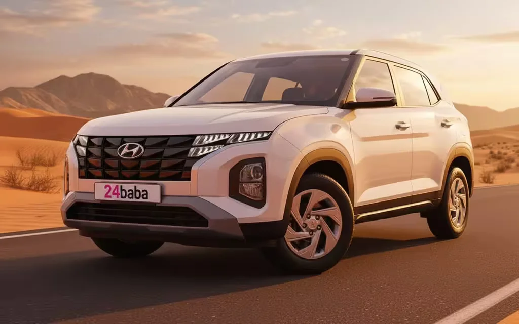 Hyundai Creta 2023 White front view with headlights – rental in Dubai