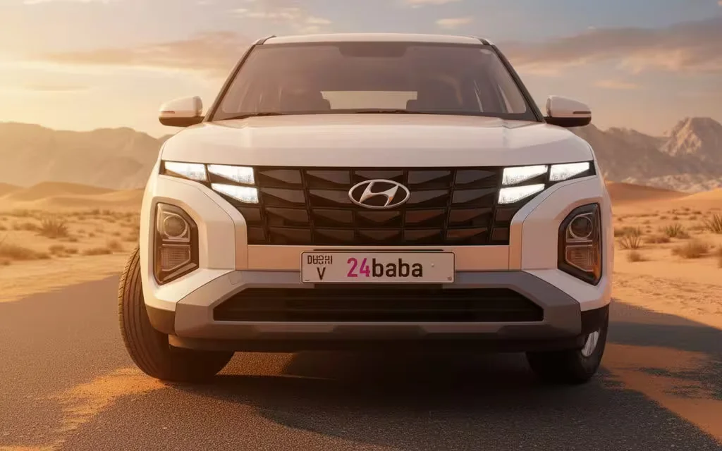 Hyundai Creta 2023 White front view with headlights – rental in Dubai