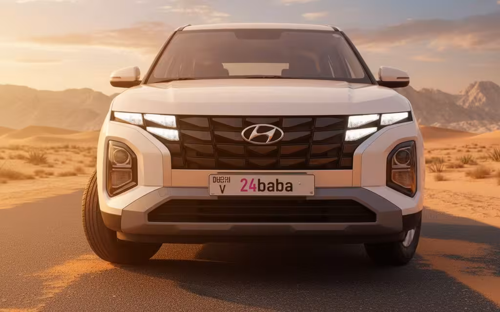 Hyundai Creta 2023 White front view with headlights – rental in Dubai