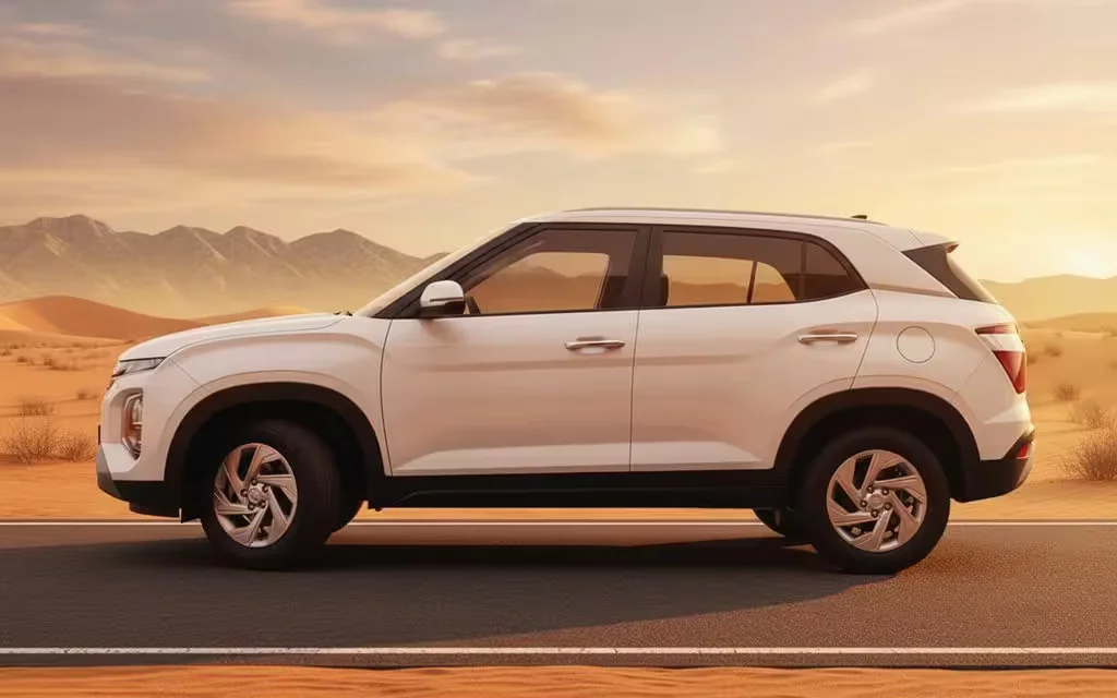 Hyundai Creta 2023 White side profile – rental in Dubai
