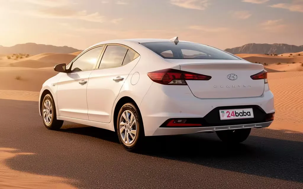 Hyundai Elantra 2020 White rear view showing taillights – rental in Dubai