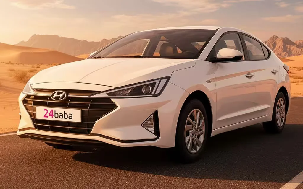 Hyundai Elantra 2020 White parked outdoor scene – rental in Dubai