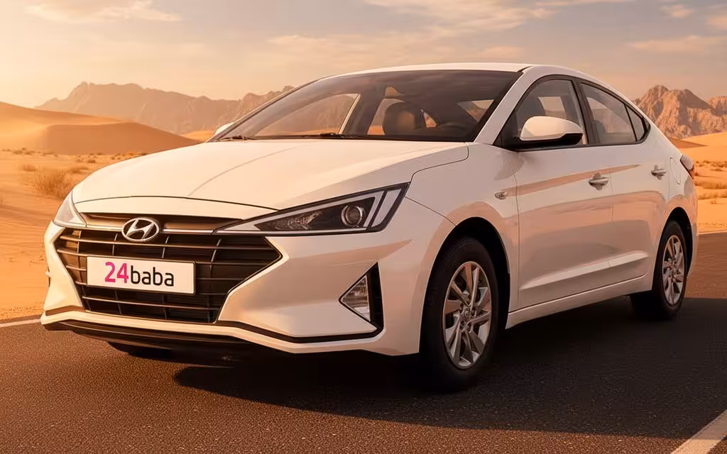 Hyundai Elantra 2020 White parked outdoor scene – rental in Dubai