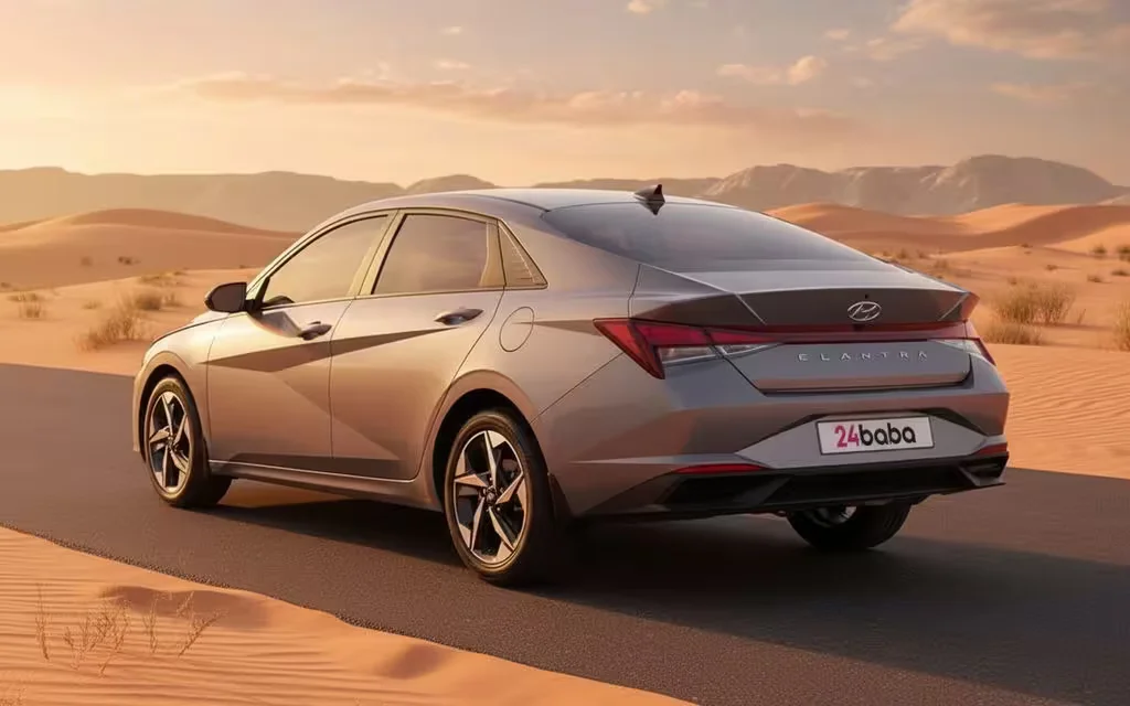 Hyundai Elantra 2023 Silver rear view showing taillights – rental in Dubai