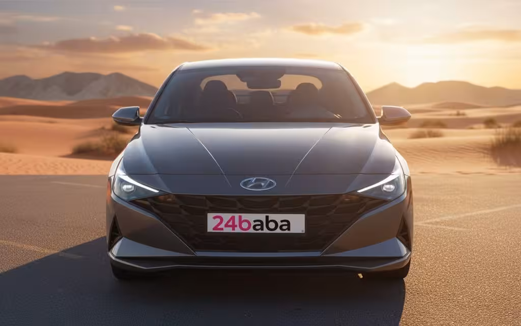 Hyundai Elantra 2023 Silver front view with headlights – rental in Dubai
