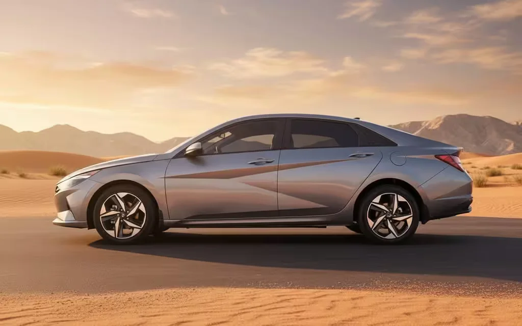 Hyundai Elantra 2023 Silver side profile – rental in Dubai