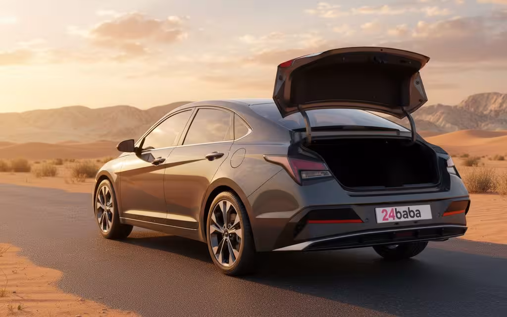 Hyundai Elantra 2024 Grey rear view showing taillights – rental in Dubai