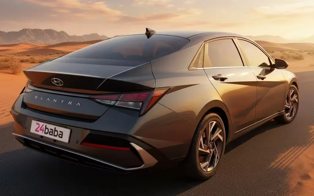 Hyundai Elantra 2024 Grey parked outdoor scene – rental in Dubai