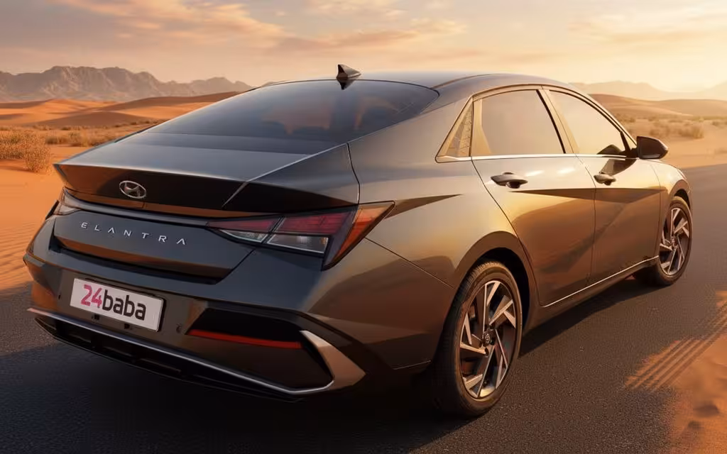 Hyundai Elantra 2024 Grey parked outdoor scene – rental in Dubai