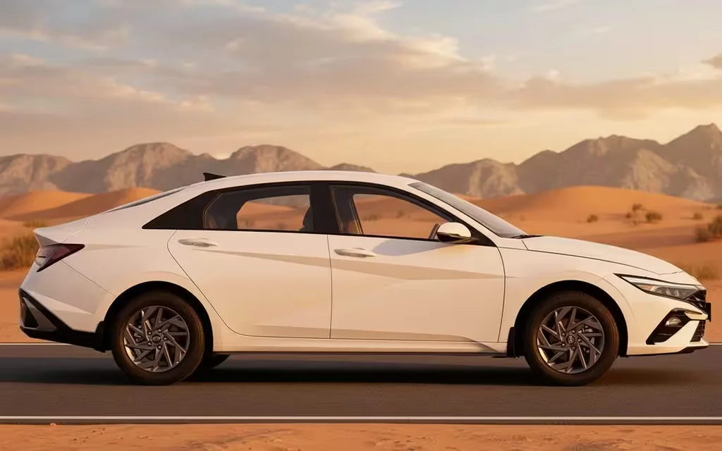 Hyundai Elantra 2025 White side profile – rental in Dubai