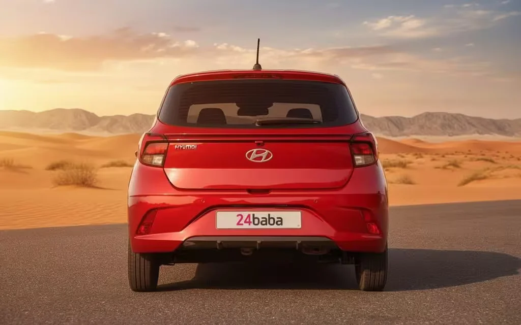 Hyundai GrandI10 2023 Red rear view showing taillights – rental in Dubai
