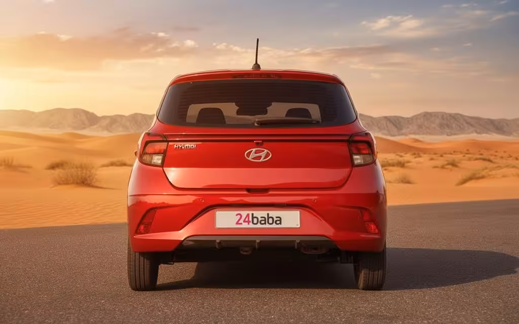 Hyundai GrandI10 2023 Red rear view showing taillights – rental in Dubai