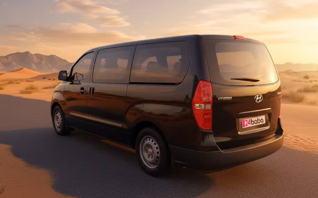 Hyundai H1 2020 Black rear view showing taillights – rental in Dubai