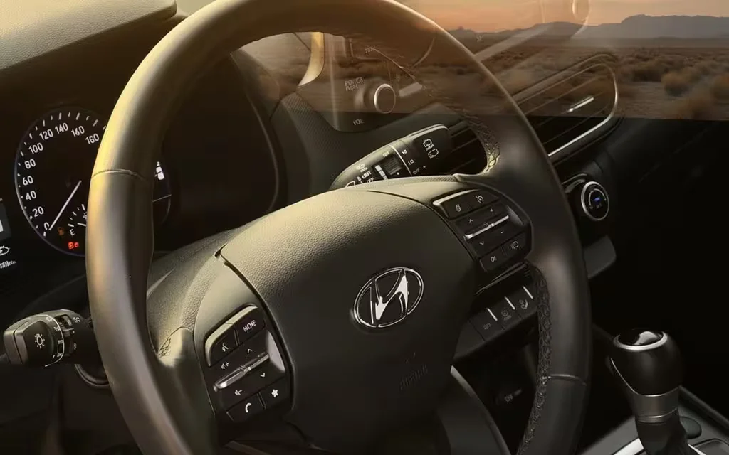 Hyundai Kona 2023 model badge close up – rental in Dubai