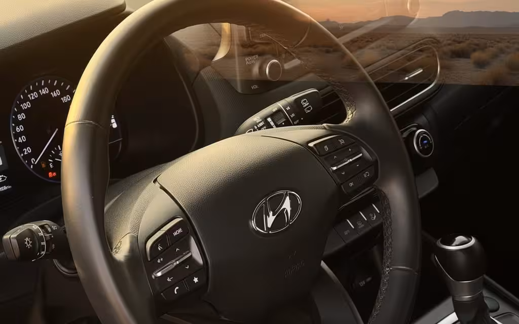 Hyundai Kona 2023 model badge close up – rental in Dubai