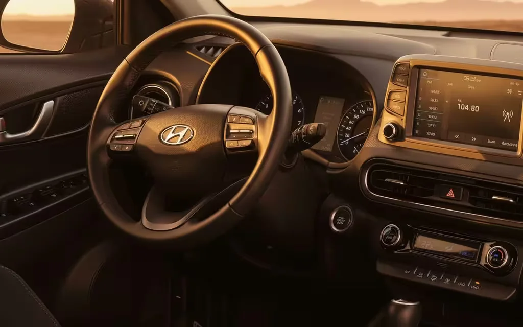 Hyundai Kona 2023 interior view showing trim – rental in Dubai