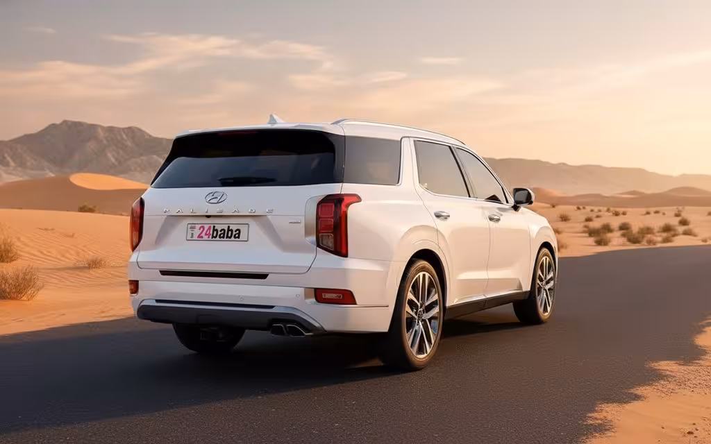 Hyundai Palisade 2021 White rear view showing taillights – rental in Dubai