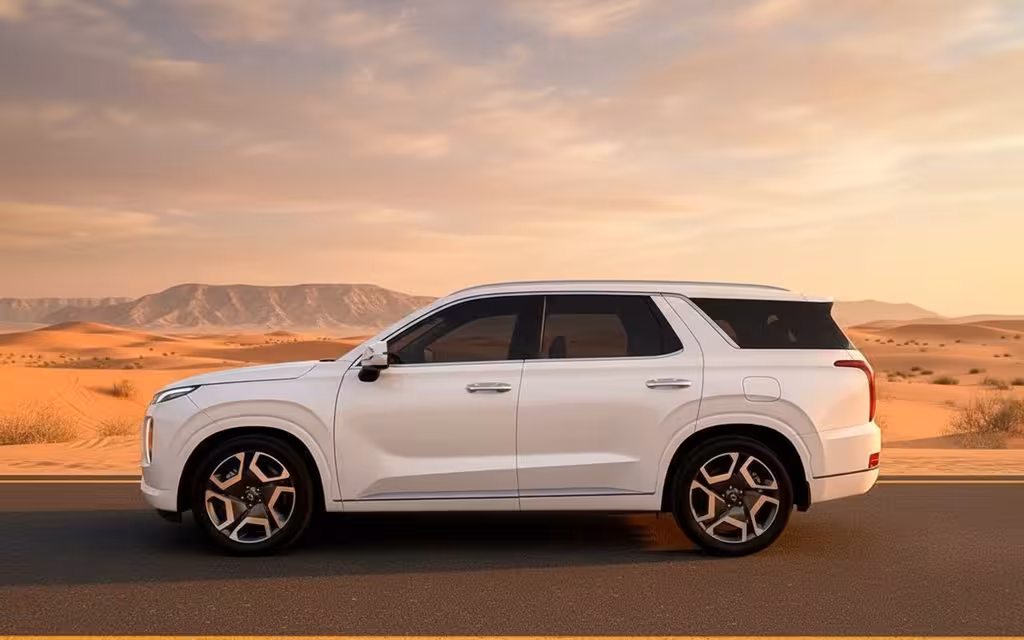 Hyundai Palisade 2021 White side profile – rental in Dubai