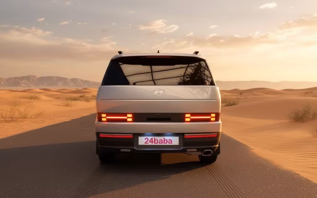 Hyundai SantaFe 2024 Silver rear view showing taillights – rental in Dubai