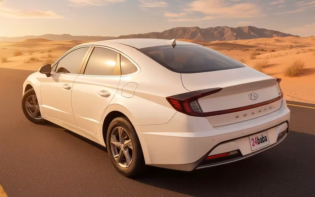 Hyundai Sonata 2020 White rear view showing taillights – rental in Dubai