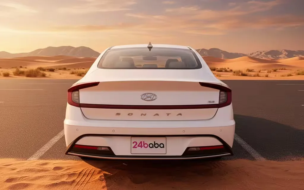 Hyundai Sonata 2020 White rear view showing taillights – rental in Dubai