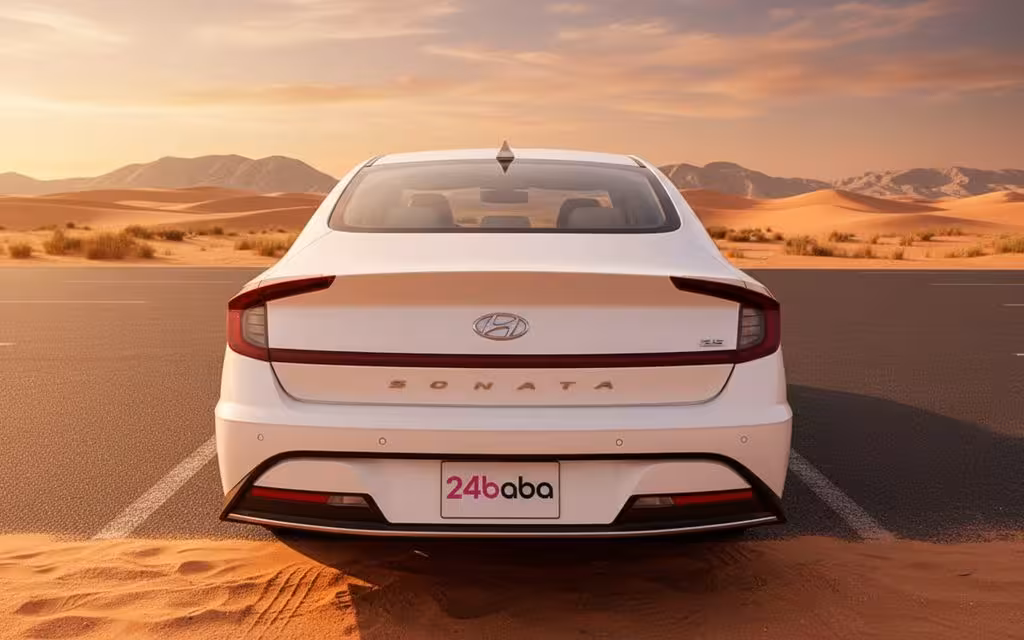 Hyundai Sonata 2020 White rear view showing taillights – rental in Dubai