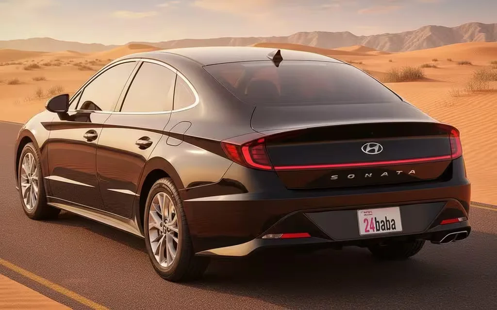 Hyundai Sonata 2021 Black rear view showing taillights – rental in Dubai