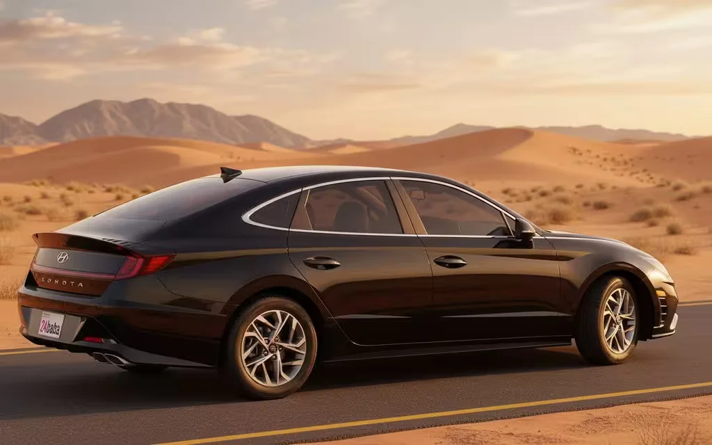 Hyundai Sonata 2021 Black parked outdoor scene – rental in Dubai