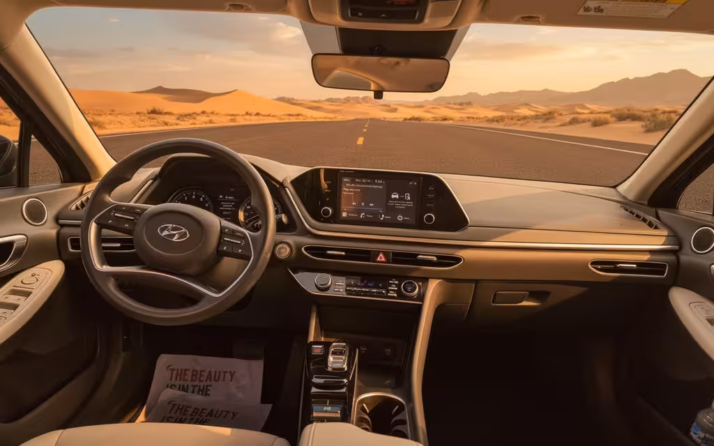 Hyundai Sonata 2021 dashboard and infotainment – rental in Dubai