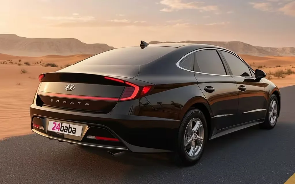Hyundai Sonata 2021 Black rear view showing taillights – rental in Dubai