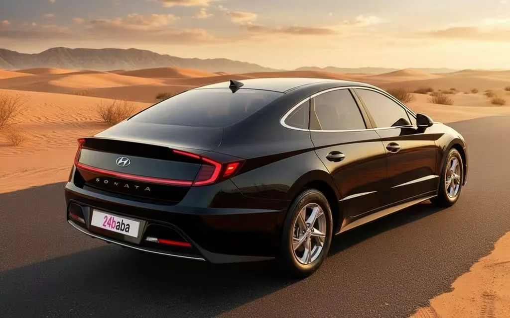 Hyundai Sonata 2021 Black parked outdoor scene – rental in Dubai