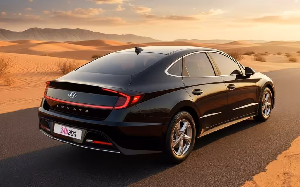 Hyundai Sonata 2021 Black parked outdoor scene – rental in Dubai