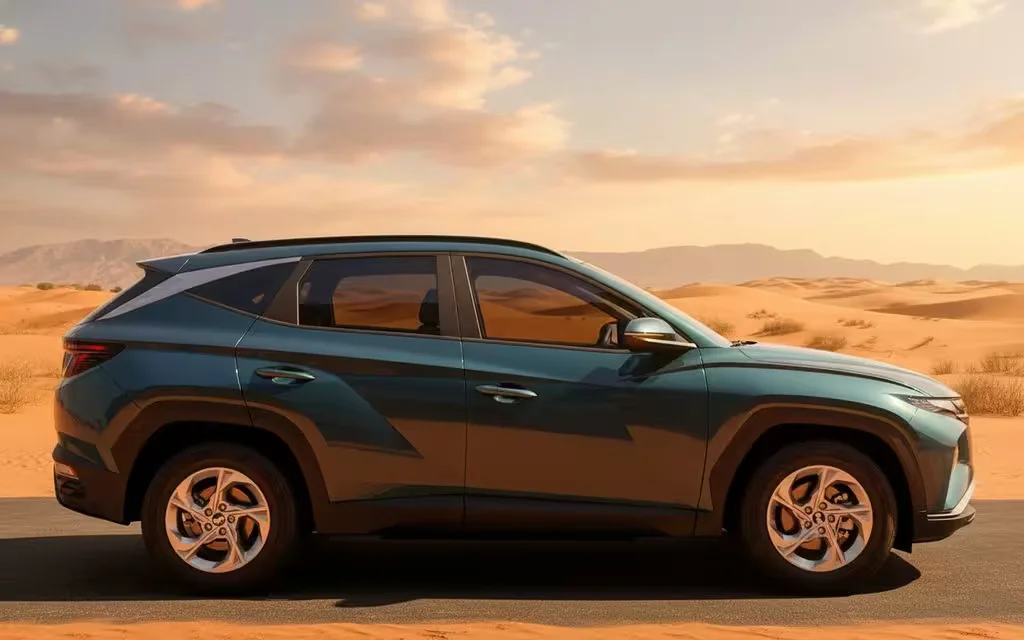 Hyundai Tucson 2023 Blue side profile – rental in Dubai