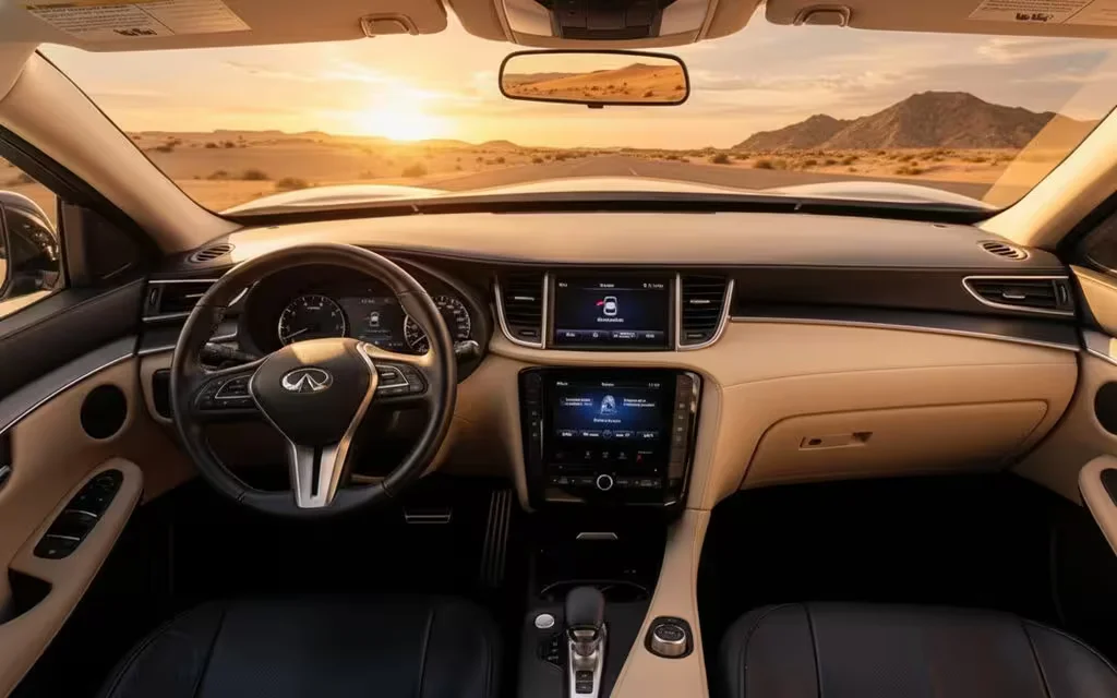 Infiniti Qx50 2021 dashboard and infotainment – rental in Dubai