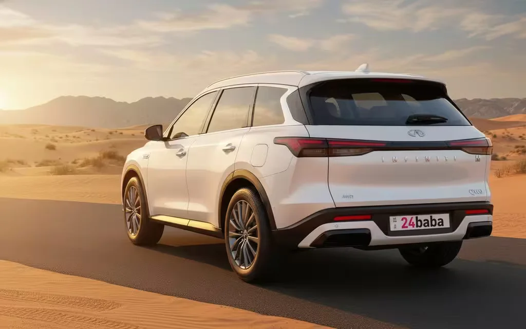 Infiniti Qx60 2023 White rear view showing taillights – rental in Dubai