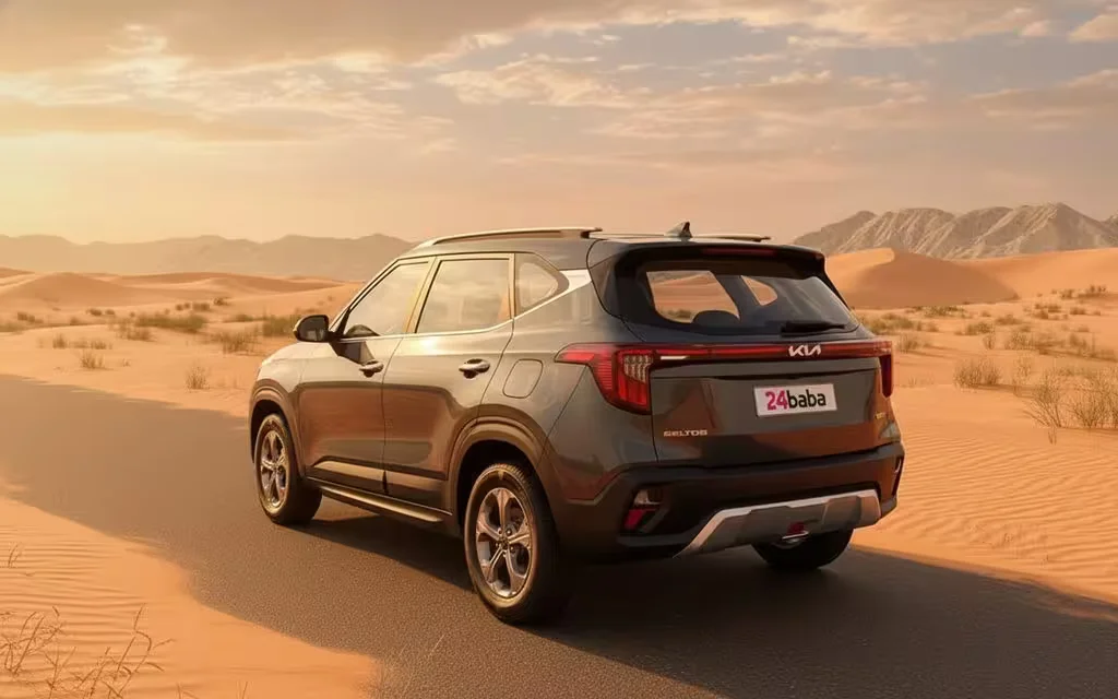 Kia Seltos 2025 Grey rear view showing taillights – rental in Dubai