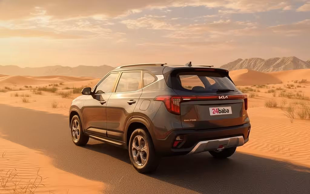 Kia Seltos 2025 Grey rear view showing taillights – rental in Dubai
