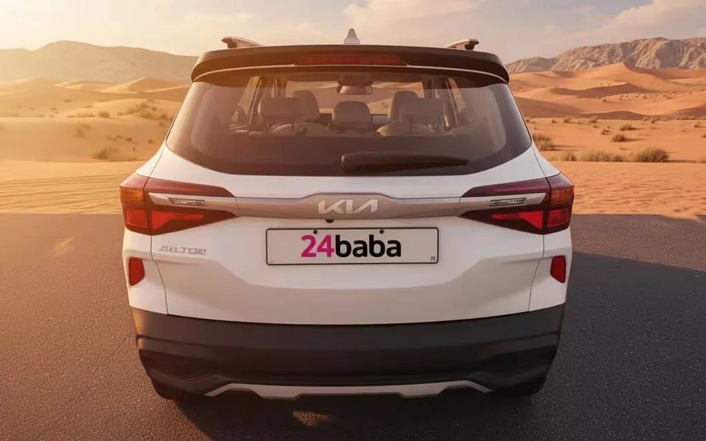 Kia Sonet 2025 White rear view showing taillights – rental in Dubai