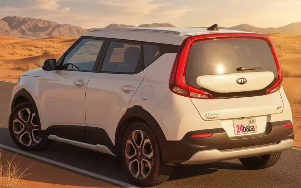 Kia Soul 2021 White rear view showing taillights – rental in Dubai