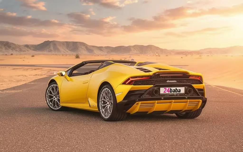 Lamborghini Huracan 2022 Yellow rear view showing taillights – rental in Dubai