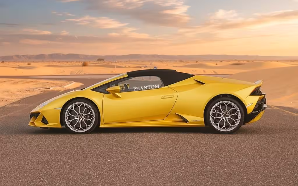 Lamborghini Huracan 2022 Yellow side profile – rental in Dubai