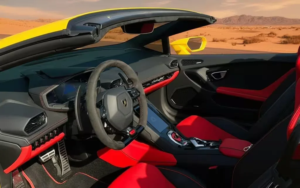 Lamborghini Huracan 2022 dashboard and infotainment – rental in Dubai